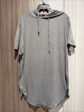 Gray Short-Sleeve Hooded Tee with Side Zips